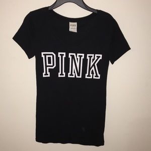 PINK black swoop neck tee